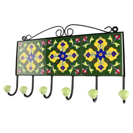 Forest Green With Yellow Flower Ceramic Tile Hook Online
